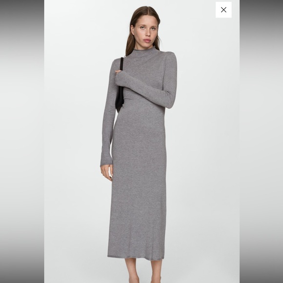 Mango Dresses & Skirts - Mango Perkins Long Sleeve knit dress in large heather grey